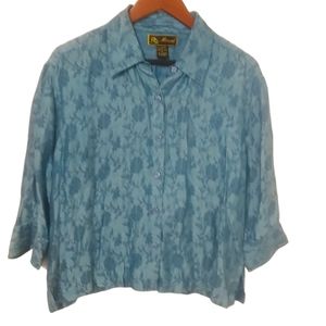 Mirasol L Turquoise Collared Jacquard Top